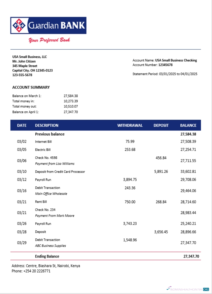 Download Guardian firm account statement Word and PDF template (1) Photoshop template